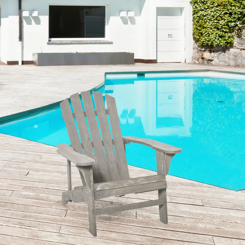 Outsunny Wood Adirondack Chair Seat Deck Reclined Extra Wide Seat for Patio Garden Deck Grey