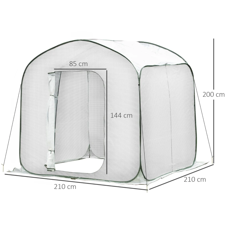 Outsunny 7' x 7' x 7' Pop Up Mini Greenhouse with Side Arc Door & Portable Zipper Bag for Plants Outdoor, PE Cover