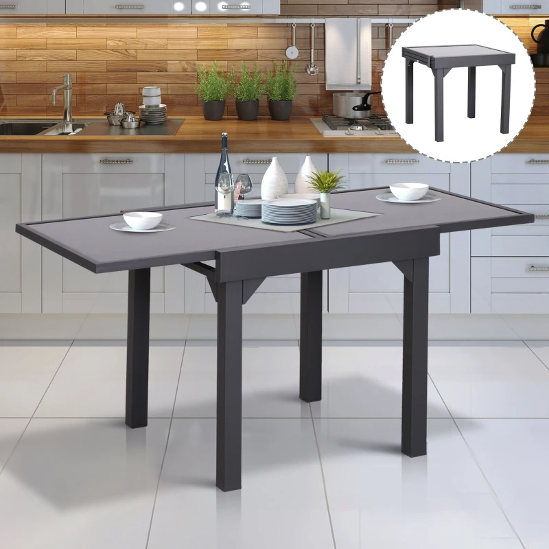 Outsunny 160cm Extendable Garden Dining Table Four Persons Tempered Glass Top Indoor Outdoor