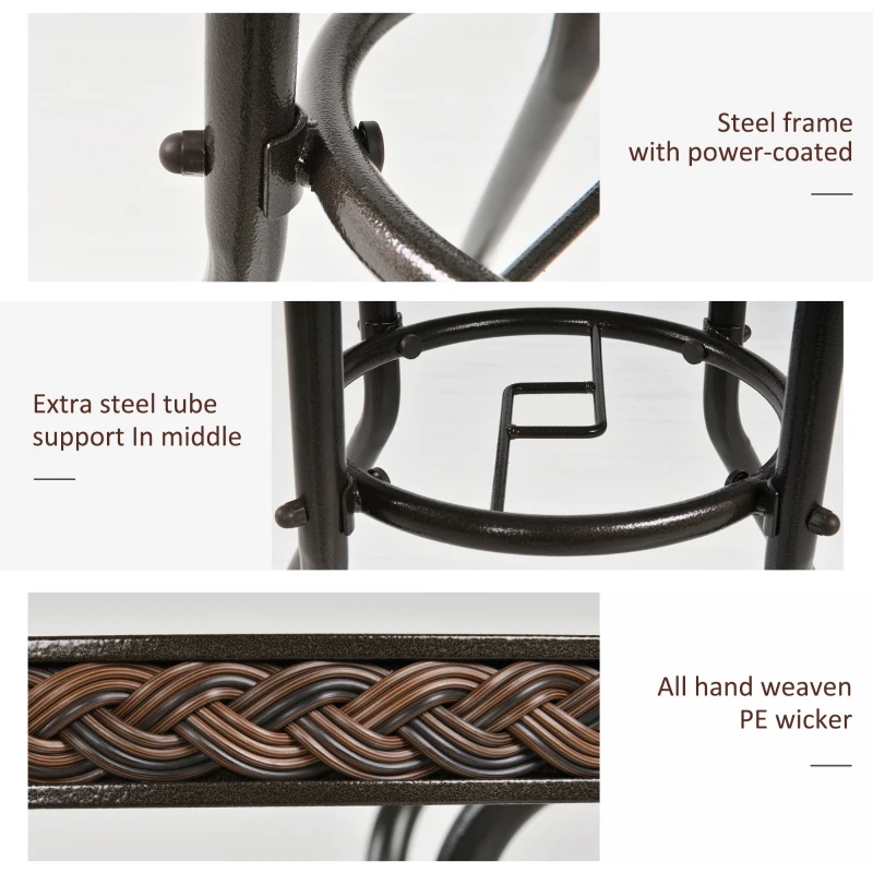 Outsunny Patio Rattan Round Table All Weather Outdoor Dining Wicker Table w/ Umbrella Hole for Garden Balcony Poolside Glass Top Brown