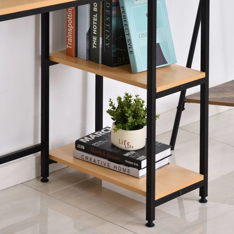 HOMCOM Computer Table with 2-Tier Shelves Home Office Workstation Desk Adjustable Feet, Beech Wood Color