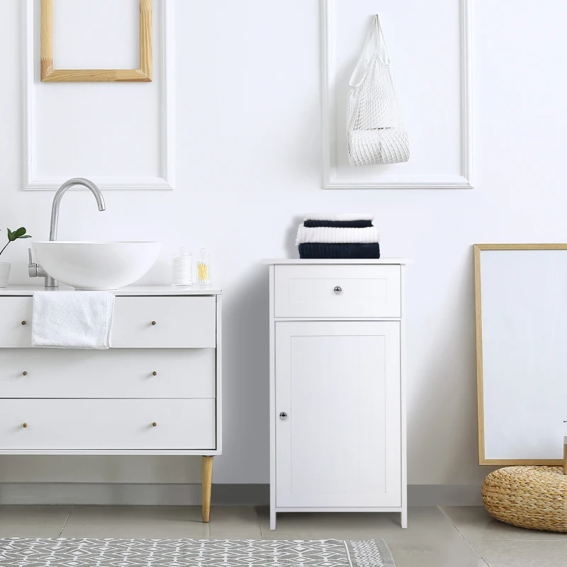 Kleankin Bathroom Cabinet Storage Cupboard MDF Double Door Freestanding Furniture 43L x 34W x 77Hcm White