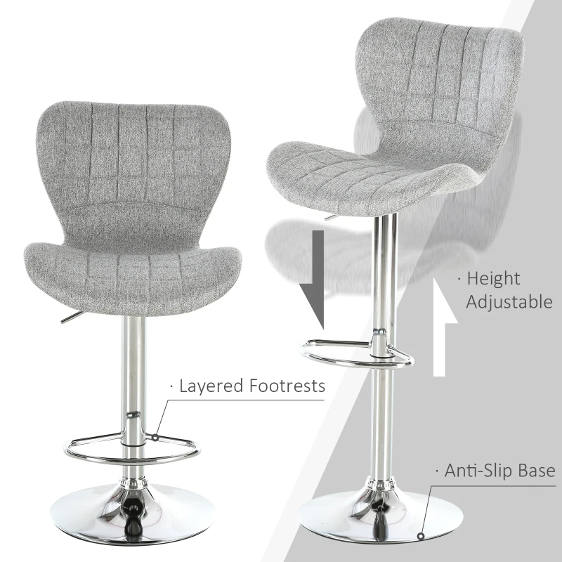 HOMCOM 2 Pieces Bar Stools Adjustable Height Counter Chair with/ Footrest for Home Pub, Grey