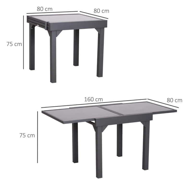 Outsunny 160cm Extendable Garden Dining Table Four Persons Tempered Glass Top Indoor Outdoor