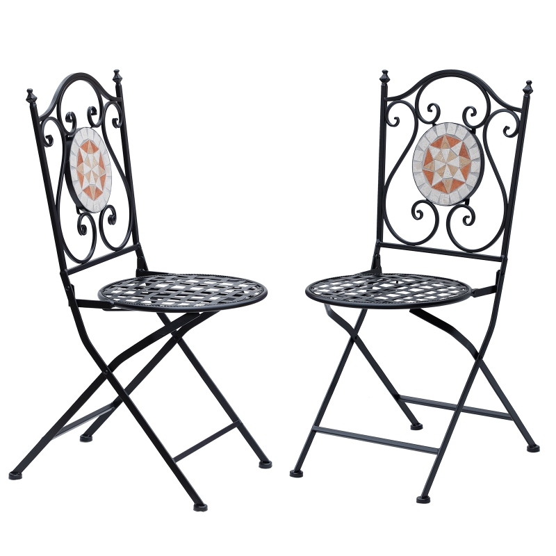 OUTSUNNY Mosaic Garden Folding Chair Set Outdoor Dining Furniture Set of 2