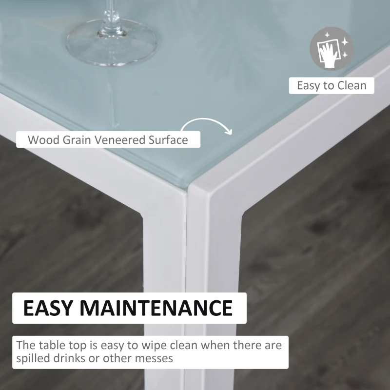 HOMCOM 5-Piece Kitchen Dining Table Set with 4 Faux Leather Metal Frame Chairs Glass Tabletop Desk for Dining Room, Kitchen, Dinette, White