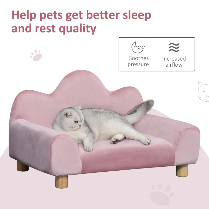 PawHut Lovely Modern Pet Sofa for Cat or Small-sized Dog with Triangular Ingot Back and Soft Cushion, Pink