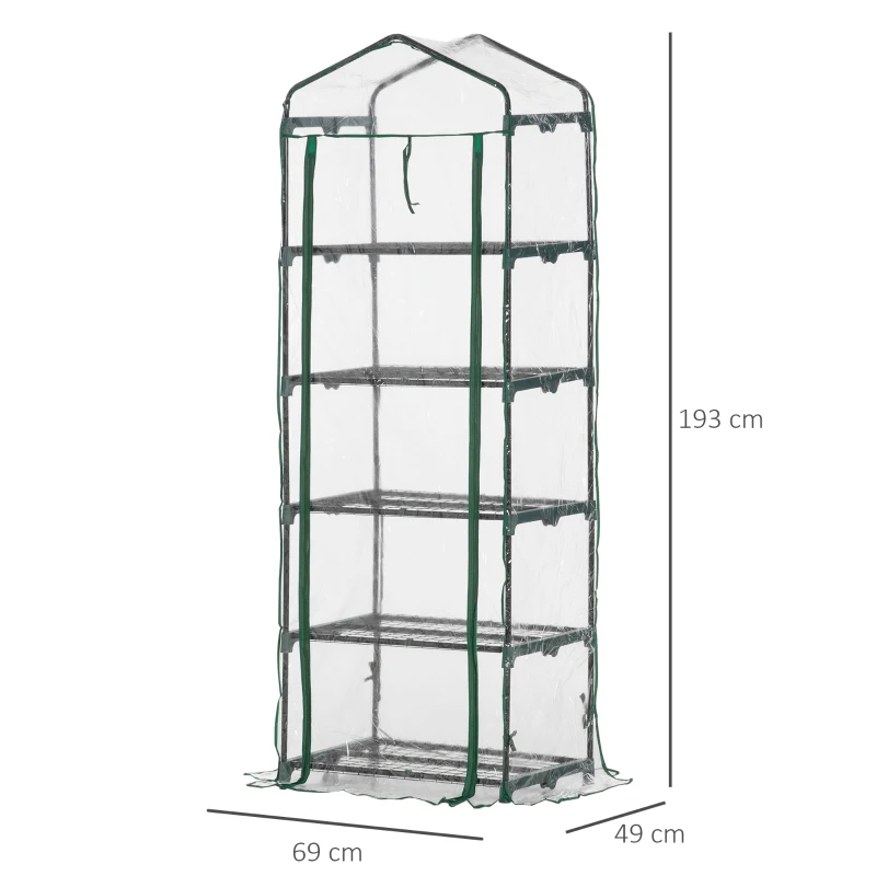 Outsunny 5 Tier Greenhouse Outdoor Flower Stand PVC Cover Portable Shed Metal Frame Transparent 69 x 49 x 193cm