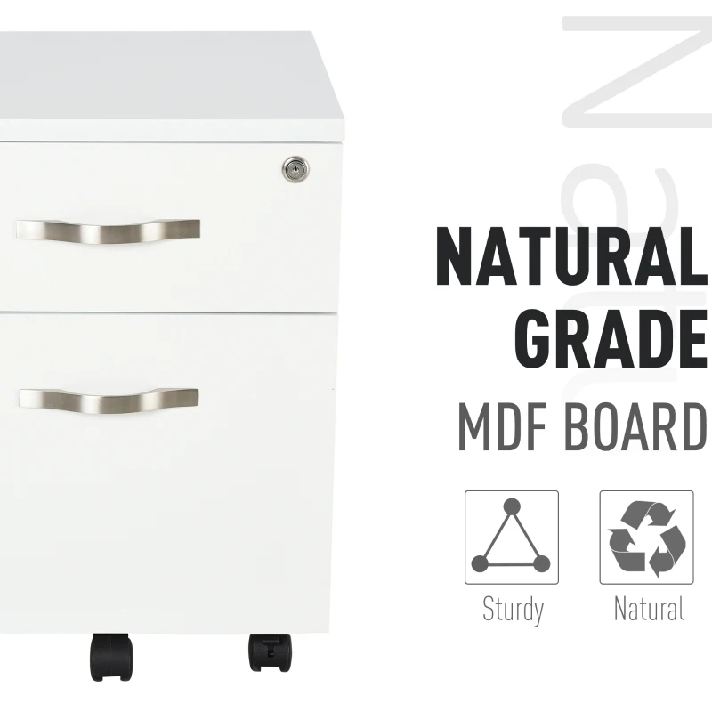 HOMCOM Modern Simple Design File Cabinet 2 Drawers 5 Caster Wheels with Lock Letter/A4 File Space Saving White