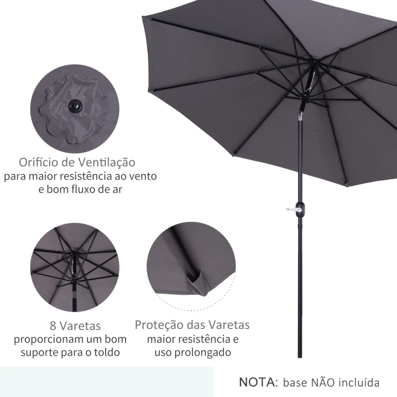 Outsunny Chapéu de Sol de Jardim Ø295x250cm com Manivela Chapéu de Sol Exterior com Mecanismo de Inclinação e Mastro Desmontável de Metal para Terraço Piscina Pátio Cinza Escuro