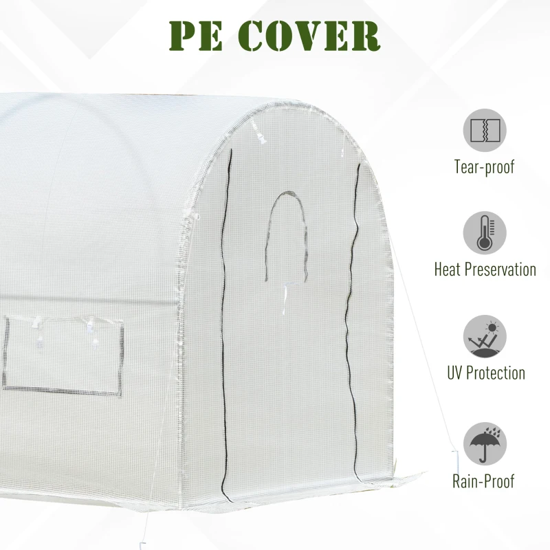 Outsunny 3 x 2 x 1.9m Walk-in Polytunnel Lage Greenhouse with 2 Roll-Up Zipper Doors and 6 Roll-Up Windows , for Seedlings, Herbs, or Flowers, White