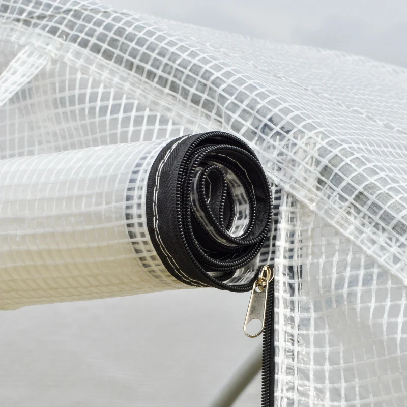 Outsunny 3 x 2 x 1.9m Walk-in Polytunnel Lage Greenhouse with 2 Roll-Up Zipper Doors and 6 Roll-Up Windows , for Seedlings, Herbs, or Flowers, White