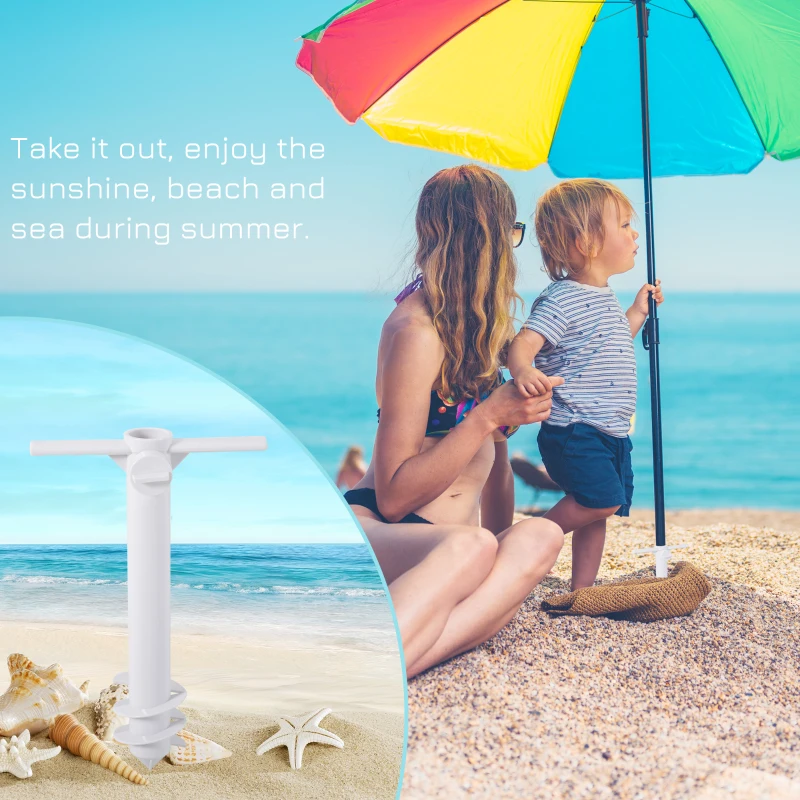 Outsunny Beach Umbrella Sand Anchor Stand Holder with 3-Tier Screw, One Size Fits All, White