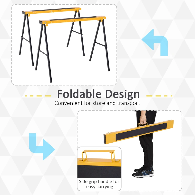 Durhand Heavy Duty Sawhorse Workbench Trestle Twin Non-slip Support Bars Pack Huge Cutting Stands