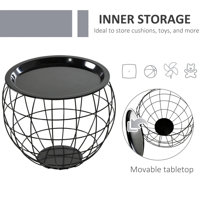 HOMCOM 3 Piece End Table Steel  Storage Organizer Removable Tabletop for Living Room, Meeting Room,Black