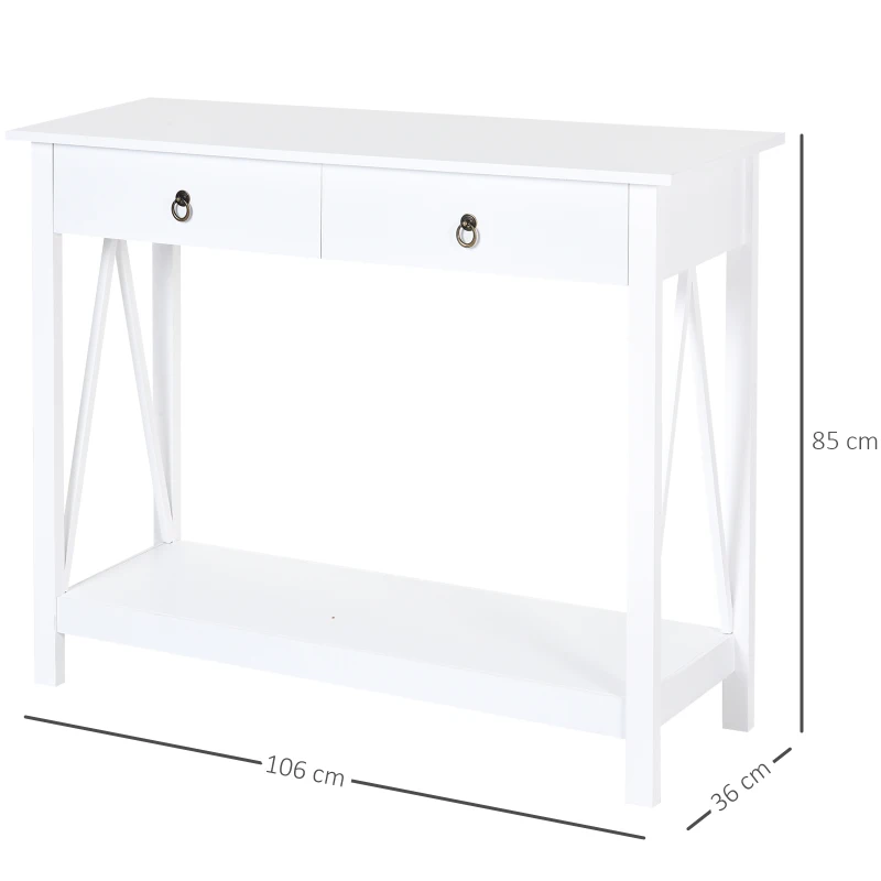 HOMCOM Console Desk Industrial Table W/ Drawer Bottom Shelf Living Room, Entryway, Bedroom White