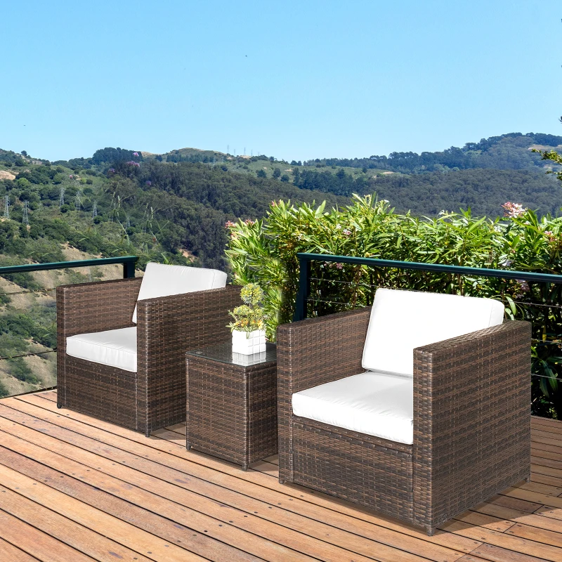 3Pcs Patio 2 Seater Rattan Sofa Garden Furniture Set Wicker Seat Coffee Table w/ Cushions