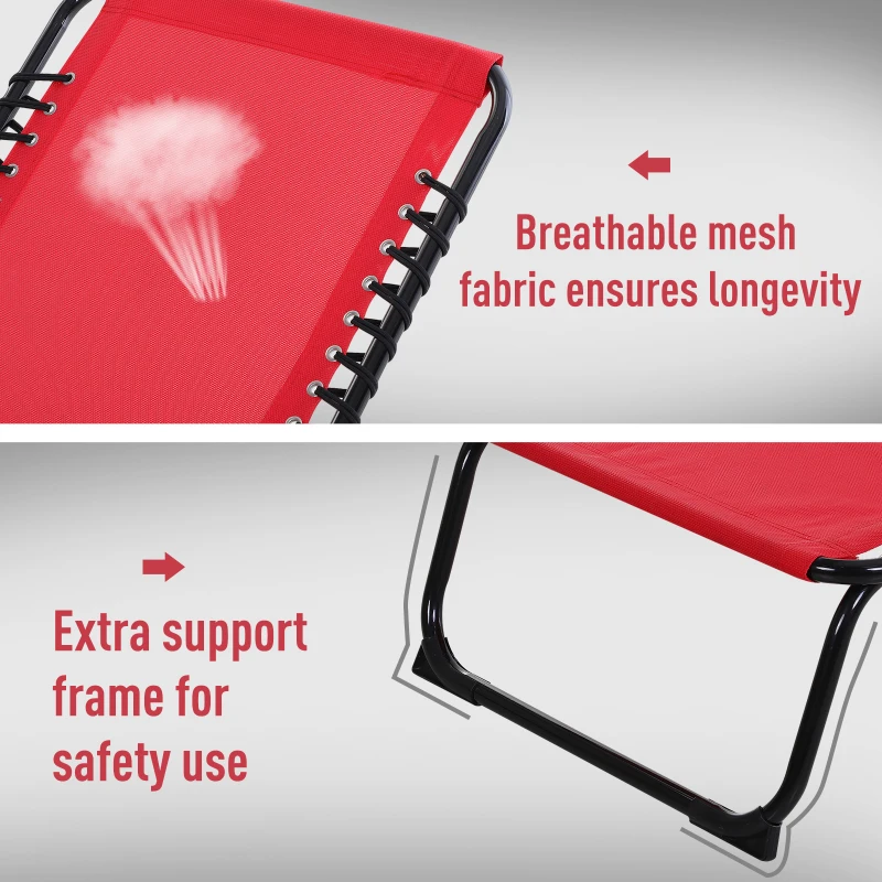 Outsunny 3-Position Reclining Beach Chair Chaise Lounge Folding Chair with Comfort Ergonomic Design,Wine Red