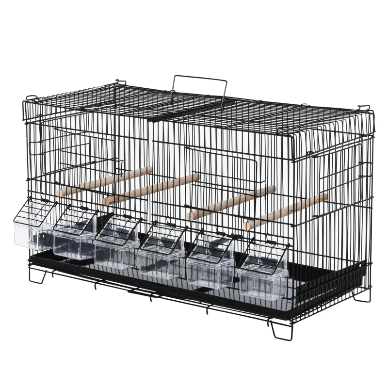 PawHut 17.75"x9"x10.5" Bird Cage 4 Doors 6 Food Boxes 4 Perch Pole Metal PP Pine