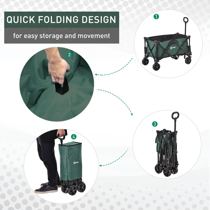 Outsunny Folding Wagon Garten Cart Collapsible Camping Trolley Steel Frame Oxford Fabric