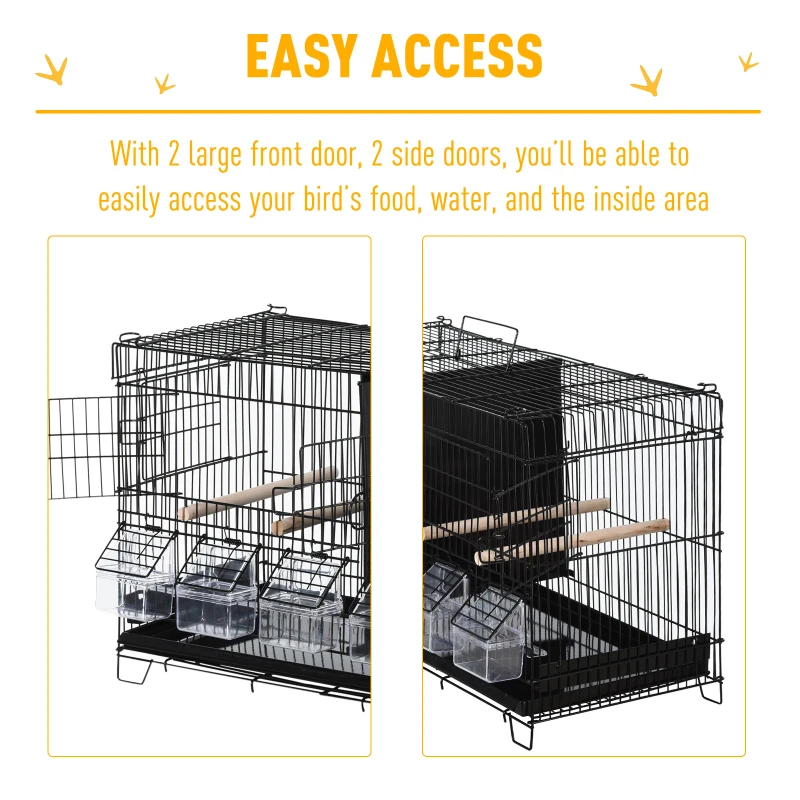 PawHut 17.75"x9"x10.5" Bird Cage 4 Doors 6 Food Boxes 4 Perch Pole Metal PP Pine