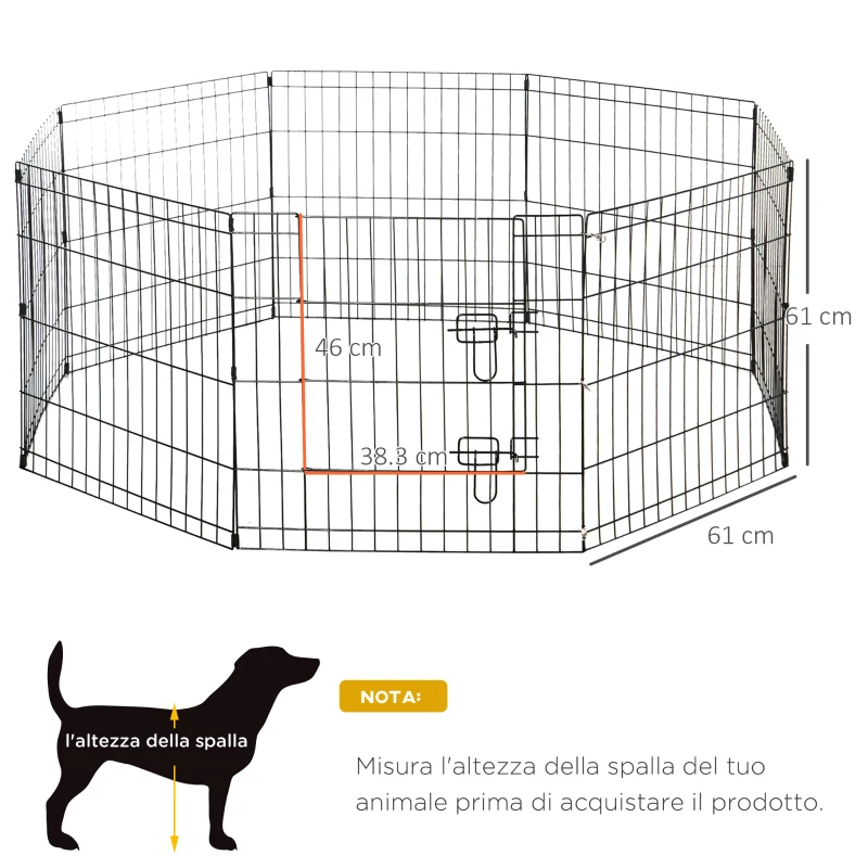 PawHut 8 Panel Pet Cage Playpen Dog Puppy Rabbits Guinea Metal Crate Fence Run Cage Kennel Indoor Outdoor (24-inch)