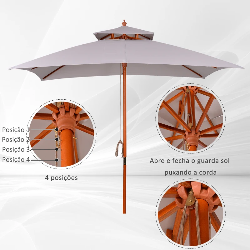 Outsunny Chapéu de Sol de Jardim com Teto Duplo Sistema de Polia Toldo de Poliéster Impermeável 300x300x297cm Cinza Claro