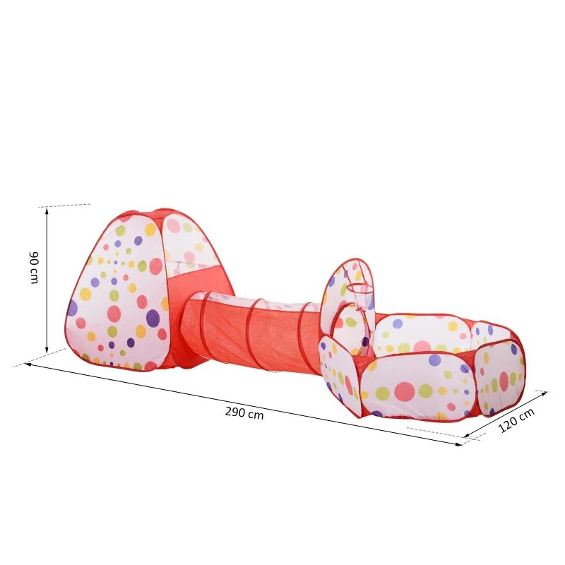 HOMCOM 3 in 1 Kids Pop Up House Play Tent set Ball Pit Easy Setup Mesh with Tunnel Gift
