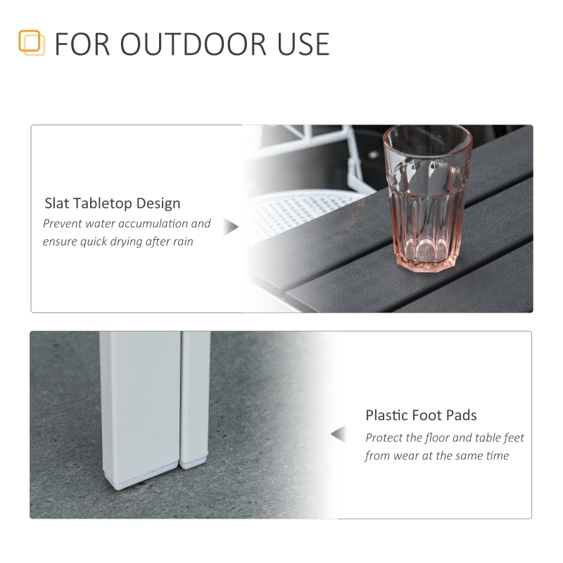 OUTSUNNY Patio Garden Square Steel Dining Table w/ Wood-imitating PE Surface, Outdoor Furniture for Porches, Backyards, Gardens or Poolside Dark Grey