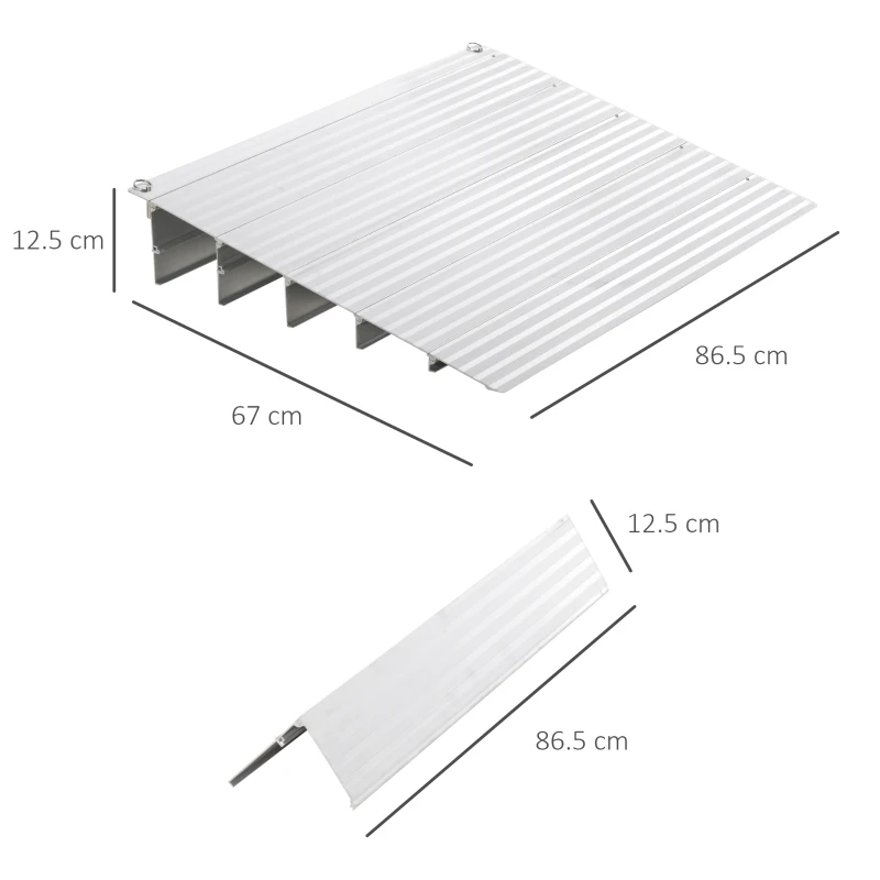 HOMCOM 5'' Wheelchair Ramp Aluminum Threshold Mobility with Adjustable Height for Scooter Power Chair 700lbs Silver