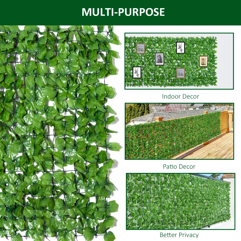 Outsunny Artificial Leaf Hedge Screen Privacy Fence Panel for Garden Outdoor Indoor Decor 3(m)x 1m Green