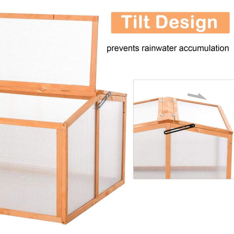 Outsunny 90 x 80 x 58cm Wooden Cold Frame Greenhouse for Plants Outdoor with Openable Covers, Orange