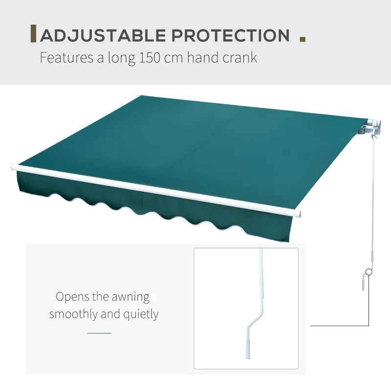 Outsunny 2.5x2m Retractable Manual Awning Window Door Sun Shade Canopy Patio Shelter Aluminum Frame Dark Green