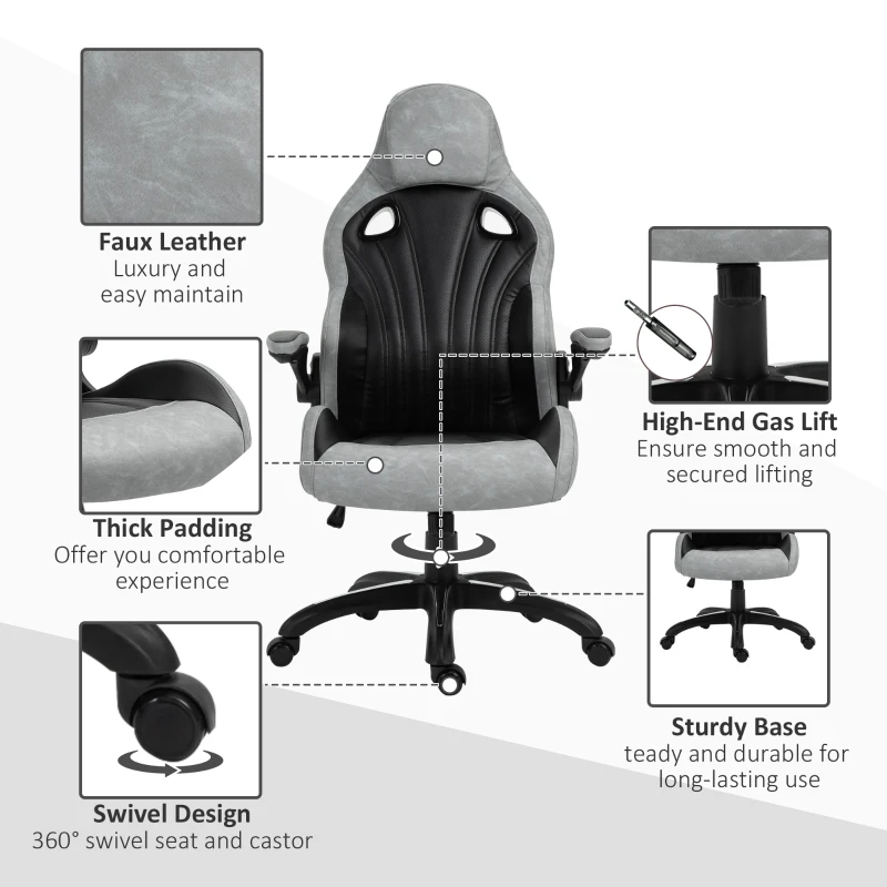 Vinsetto High-Back Gaming Office Chair Ergonomic Swivel Racing Computer Chair with Flip-up Armrests and Adjustable Height