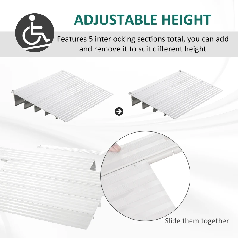 HOMCOM 5'' Wheelchair Ramp Aluminum Threshold Mobility with Adjustable Height for Scooter Power Chair 700lbs Silver