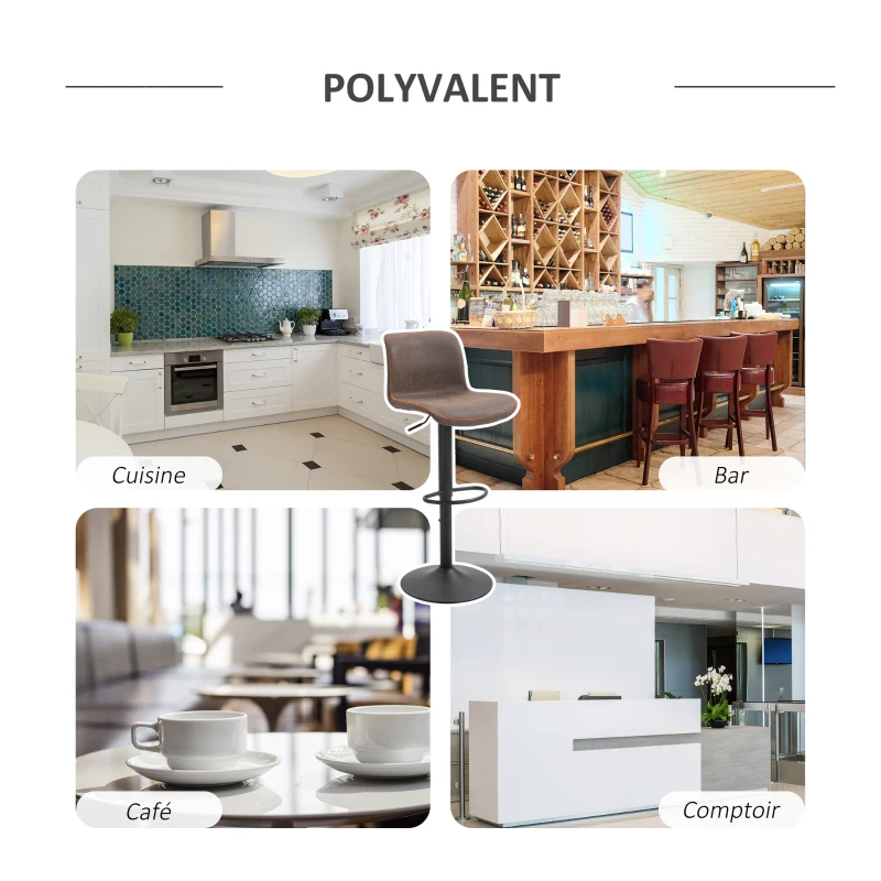 HOMCOM Retro Barstools Set of 2 PU Leather Adjustable Height Swivel Bar Chairs with Footrest for Kitchen, Counter, Home Bar