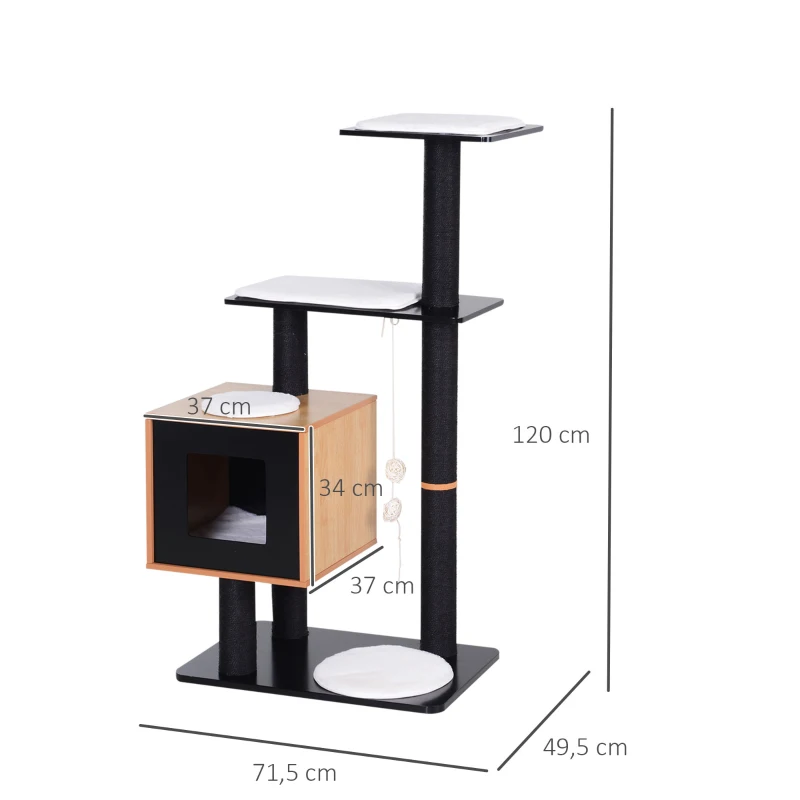 PawHut Cat Tree with Condo, Sisal Scratching Post and Washable Mat Black