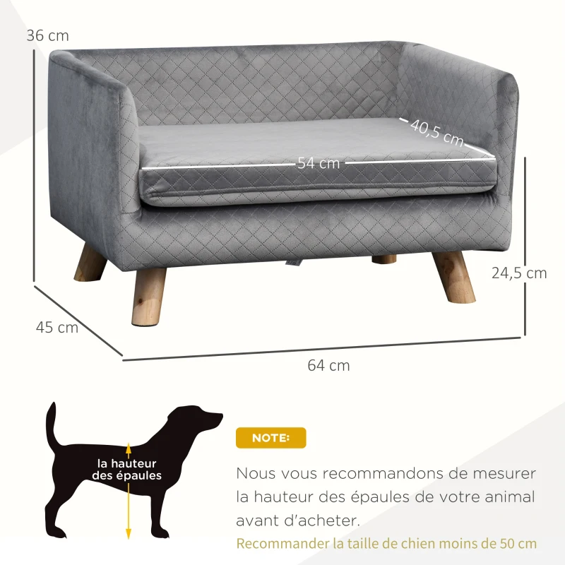 PawHut Pet Sofa Couch Soft Velvet Covered Sponge Cushioned Bed Lounge for Small Sized Dog or Cat Easy to Clean Dark Grey