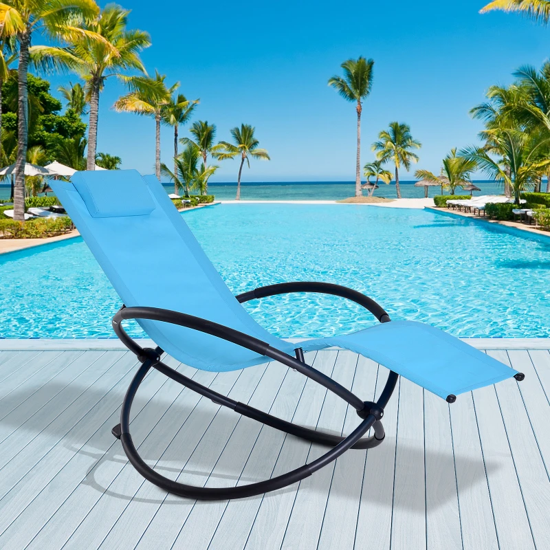 Outdoor Orbital Lounger Zero Gravity Patio Chaise Foldable Rocking Chair w/ Pillow