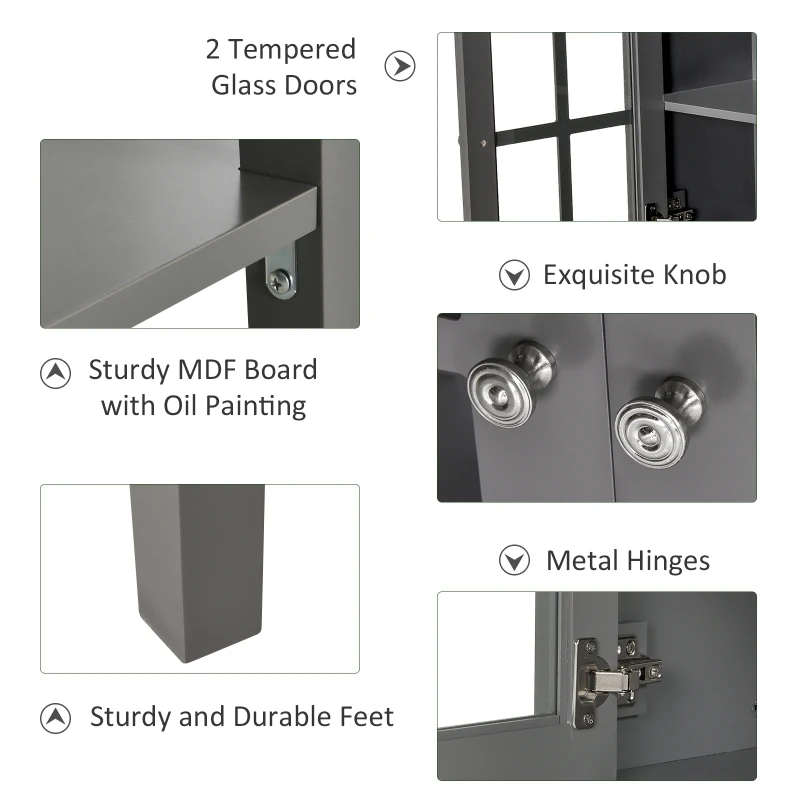 HOMCOM Modern Kitchen Solid Storage Sideboard Cabinet w/Glass Door– Dark Gray