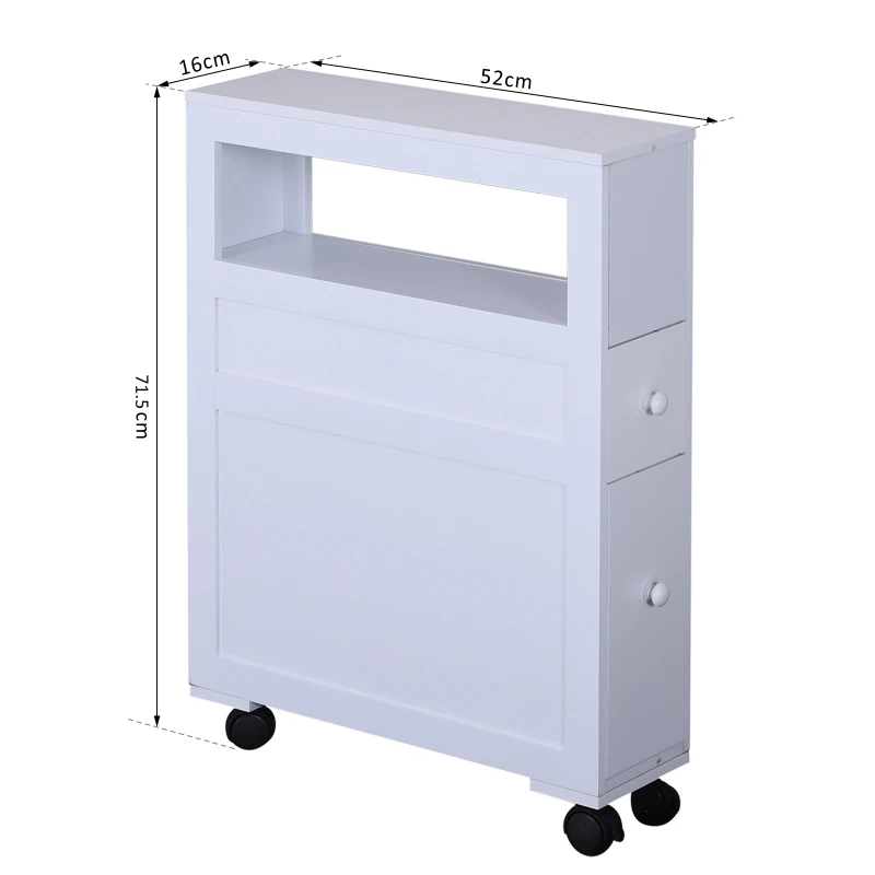 HOMCOM Rolling Bathroom Storage Cabinet Slim Side Holder Organizer with Drawers-White