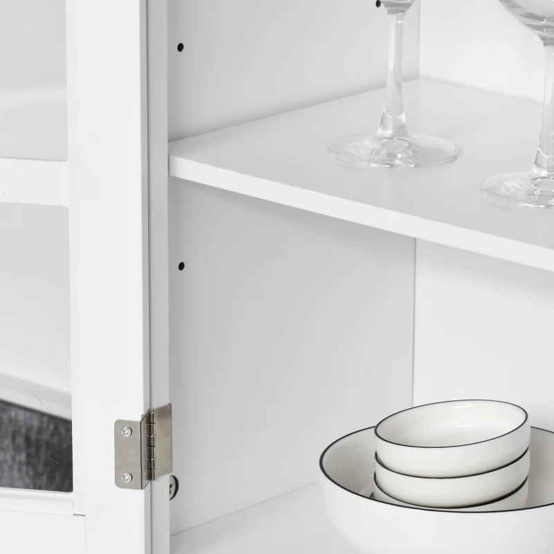 HOMCOM Coastal Style Kitchen Buffet and Hutch Wooden Storage Cupboard with Framed Glass Door, Louvered Cabinet, Drawers Microwave Space for Dining Room, Living Room, White