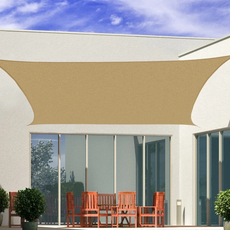 Outsunny Sun Shade Sail Rectangle 4x6m Canopy for Outdoor Patio Lawn Deck Garden Pergola UV Block High Density PE Fabric D-Ring Included Sand