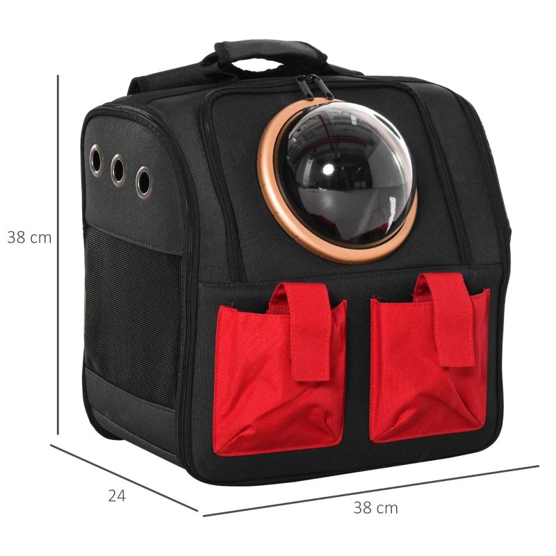 PawHut Pet Backpack Carrier for Small Dog Cat with Breathable Mesh Storage Pocket Adjustable Shoulder Strip 15" x 9.5" x 15" Black