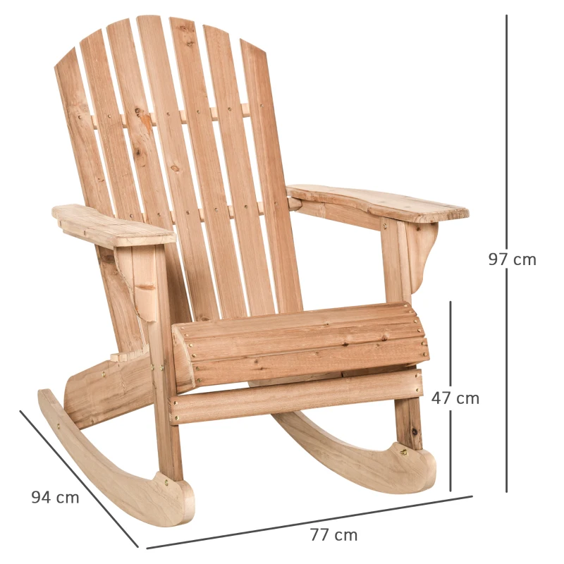 OUTSUNNY Adirondack Rocking Chair with Slatted Design and Oversize Back, Lounger for Porch, Poolside, Garden,Teak