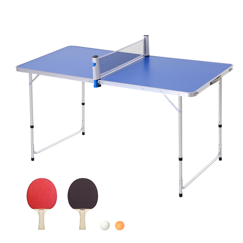 OUTSUNNY Table-Tennis Table W/ Bat, Ball Aluminum Portable Adjust Height 54/62/70