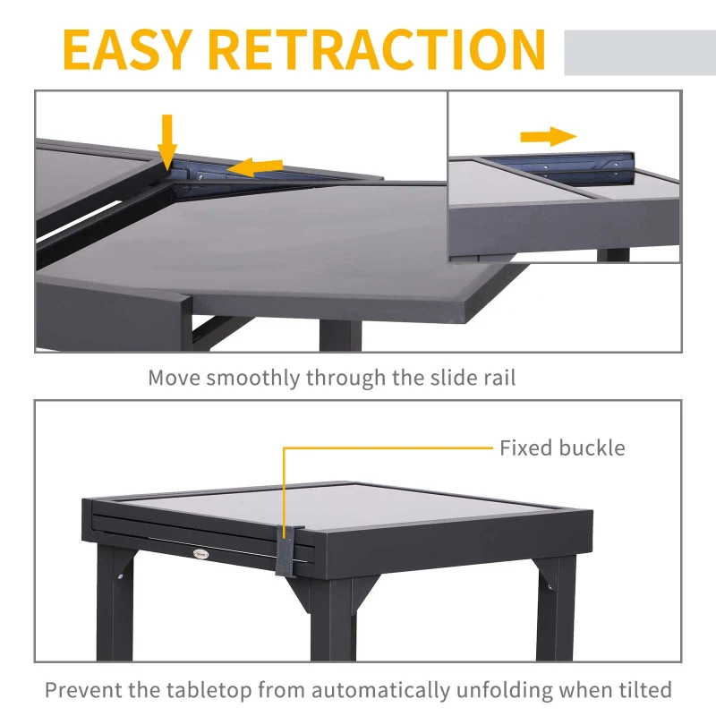 Outsunny 160cm Extendable Garden Dining Table Four Persons Tempered Glass Top Indoor Outdoor