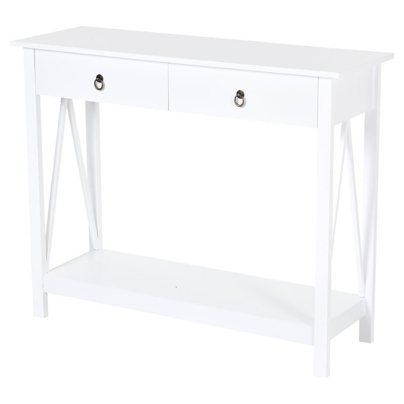 HOMCOM Console Desk Industrial Table W/ Drawer Bottom Shelf Living Room, Entryway, Bedroom White