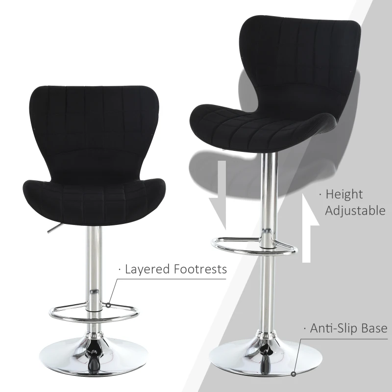 HOMCOM 2 Pieces Bar Stools Adjustable Height Dining Chair with/ Footrest for Home Pub, Black