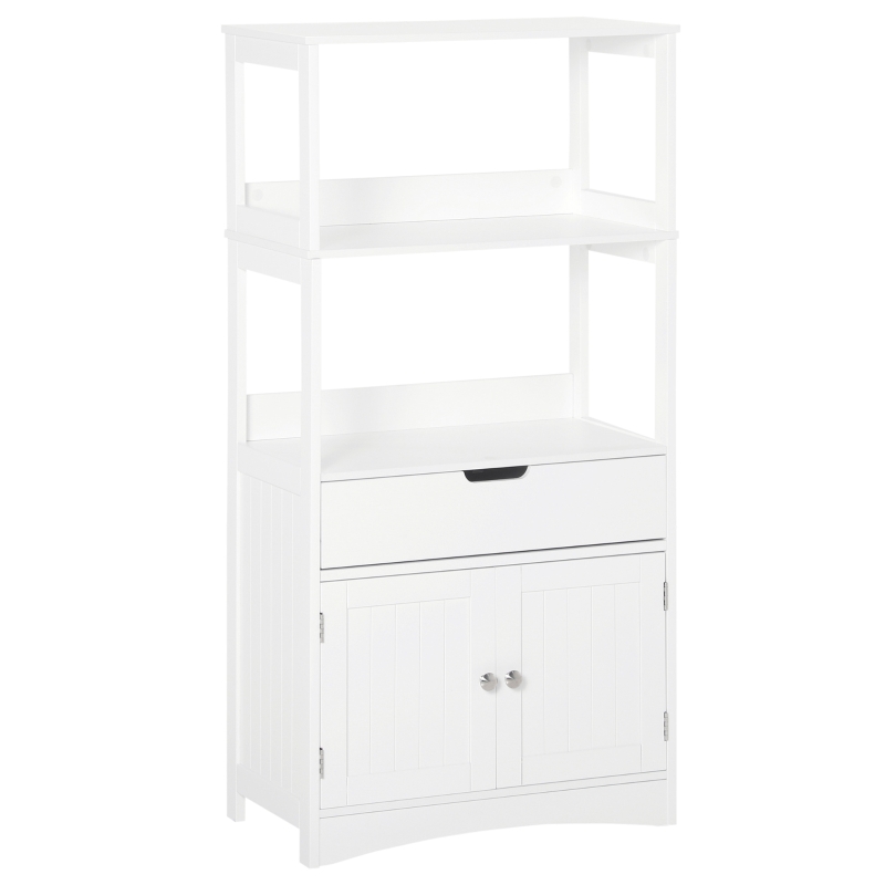 Kleankin Bathroom Floor Cabinet, Free Standing Kitchen Cupboard with Shelves, Drawer and Doors, Storage Organizer for Living Room, White
